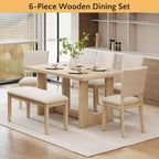 Set da pranzo beige da 6 pezzi, base a cavalletto, 6 posti