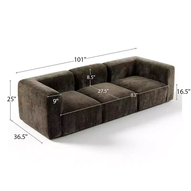 Divano modulare in ciniglia beige / cioccolato / verde, 3 posti