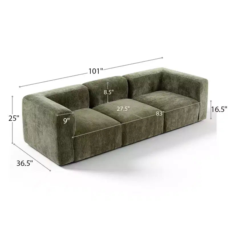 Divano modulare in ciniglia beige / cioccolato / verde, 3 posti