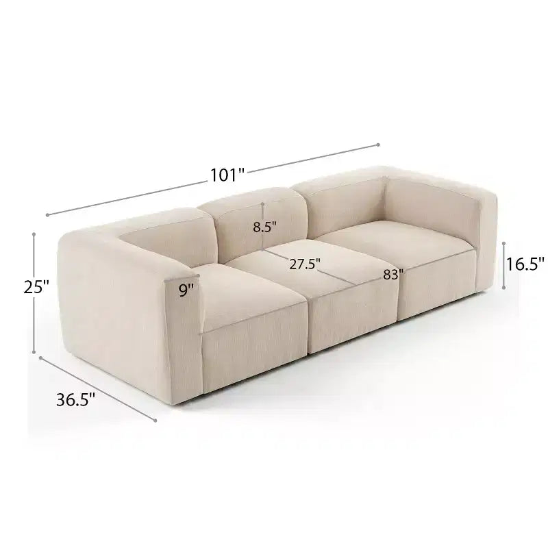 Divano modulare in ciniglia beige / cioccolato / verde, 3 posti