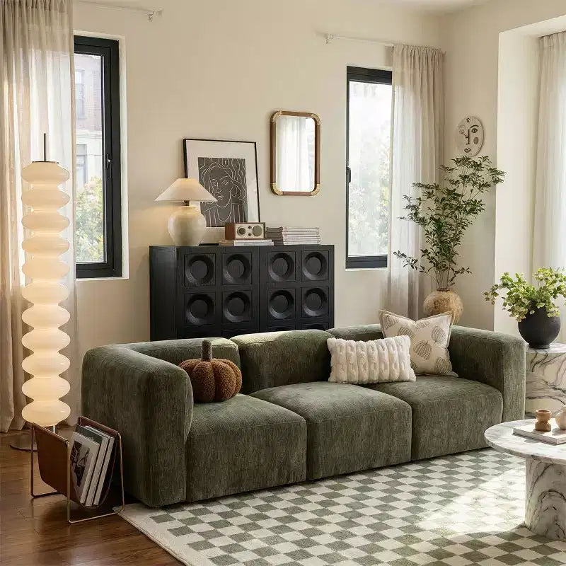 Divano modulare in ciniglia beige / cioccolato / verde, 3 posti