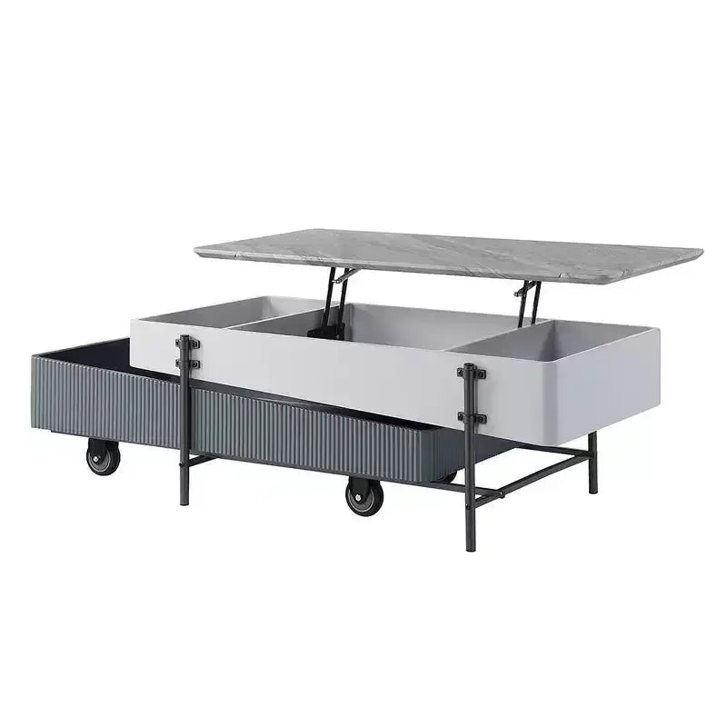 Tavolino da Caffè Bianco/Grigio, Sollevabile, 1 Pezzo
