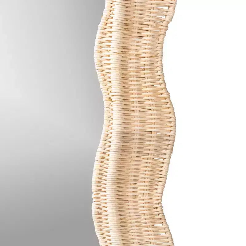 Specchio da parete decorativo in rattan naturale smerlato – 1 pezzo