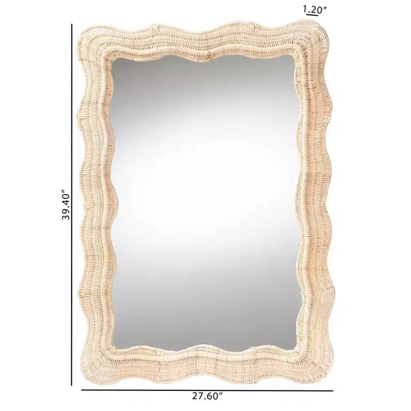 Specchio da parete decorativo in rattan naturale smerlato – 1 pezzo