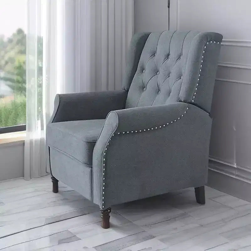 Poltrona reclinabile push-back in lino grigio chiaro, con seduta singola
