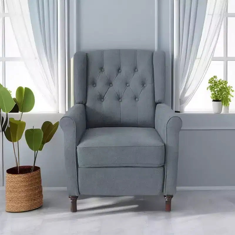 Poltrona reclinabile push-back in lino grigio chiaro, con seduta singola