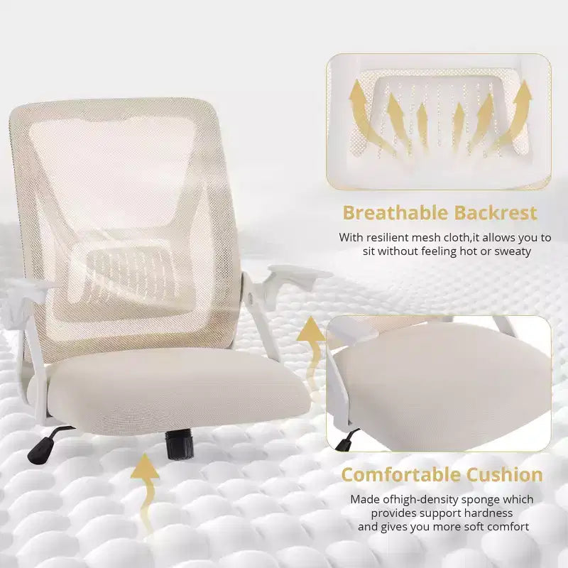 Sedia da ufficio girevole a schienale medio beige/nero/grigio/rosa con braccioli regolabili e supporto lombare in rete, sedile singolo