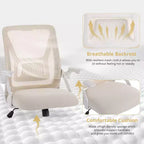 Sedia da ufficio girevole a schienale medio beige/nero/grigio/rosa con braccioli regolabili e supporto lombare in rete, sedile singolo