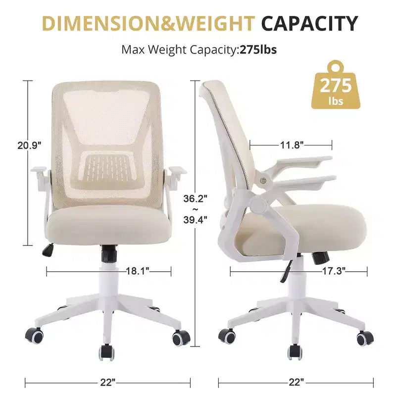 Sedia da ufficio girevole a schienale medio beige/nero/grigio/rosa con braccioli regolabili e supporto lombare in rete, sedile singolo