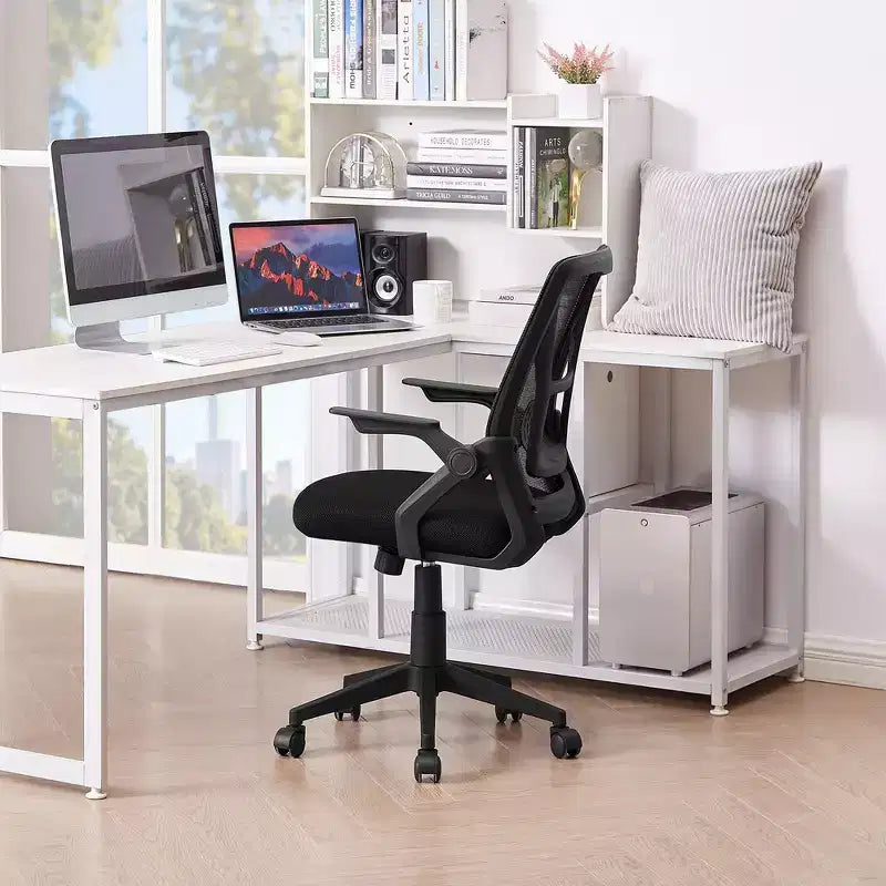 Sedia da ufficio girevole a schienale medio beige/nero/grigio/rosa con braccioli regolabili e supporto lombare in rete, sedile singolo