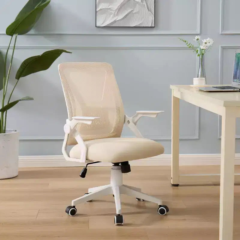 Sedia da ufficio girevole a schienale medio beige/nero/grigio/rosa con braccioli regolabili e supporto lombare in rete, sedile singolo