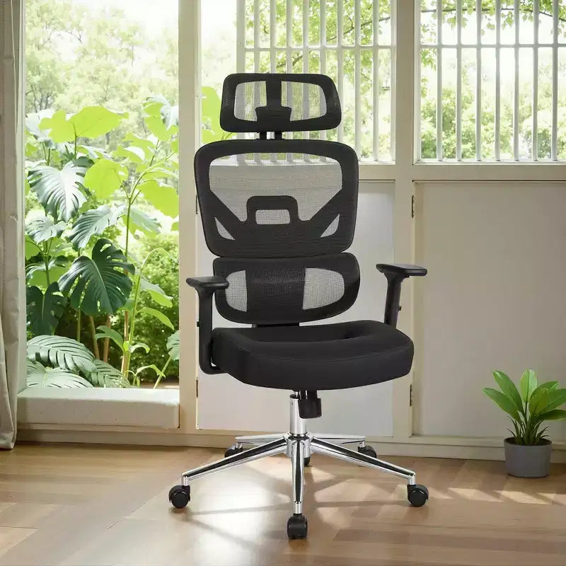 Sedia da ufficio girevole a schienale medio beige/nero/grigio/rosa con braccioli regolabili e supporto lombare in rete, sedile singolo