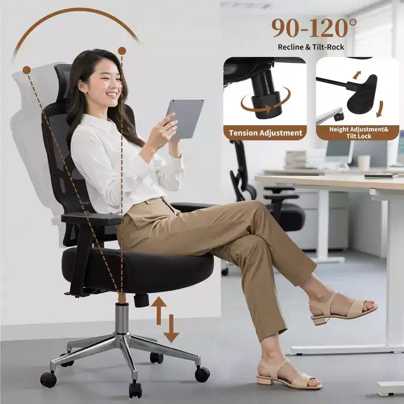 Sedia da ufficio girevole a schienale medio beige/nero/grigio/rosa con braccioli regolabili e supporto lombare in rete, sedile singolo