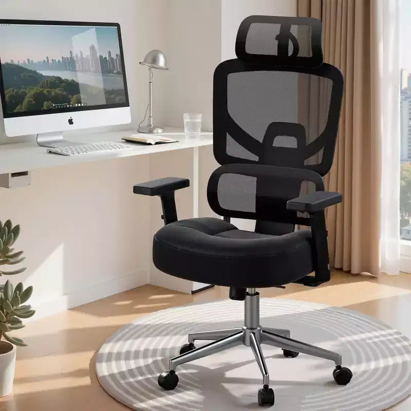 Sedia da ufficio girevole a schienale medio beige/nero/grigio/rosa con braccioli regolabili e supporto lombare in rete, sedile singolo