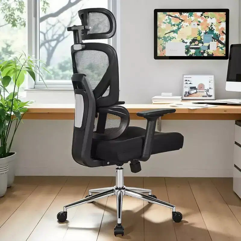 Sedia da ufficio girevole a schienale medio beige/nero/grigio/rosa con braccioli regolabili e supporto lombare in rete, sedile singolo