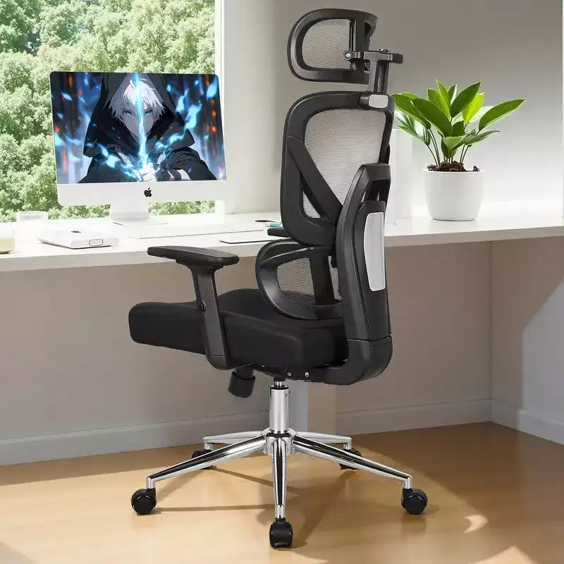 Sedia da ufficio girevole a schienale medio beige/nero/grigio/rosa con braccioli regolabili e supporto lombare in rete, sedile singolo