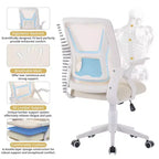 Sedia da ufficio girevole a schienale medio beige/nero/grigio/rosa con braccioli regolabili e supporto lombare in rete, sedile singolo