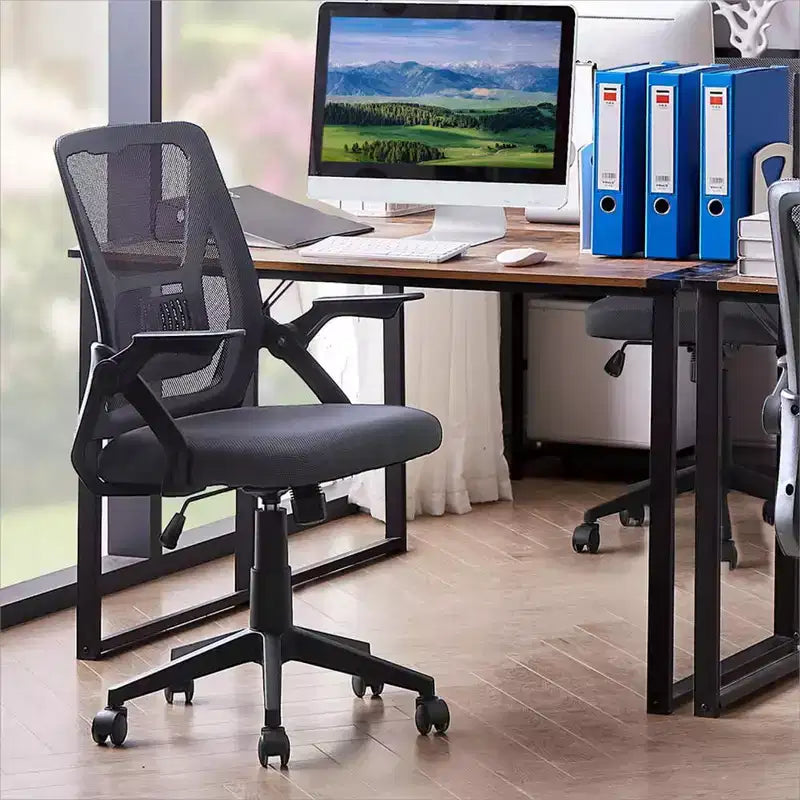 Sedia da ufficio girevole a schienale medio beige/nero/grigio/rosa con braccioli regolabili e supporto lombare in rete, sedile singolo