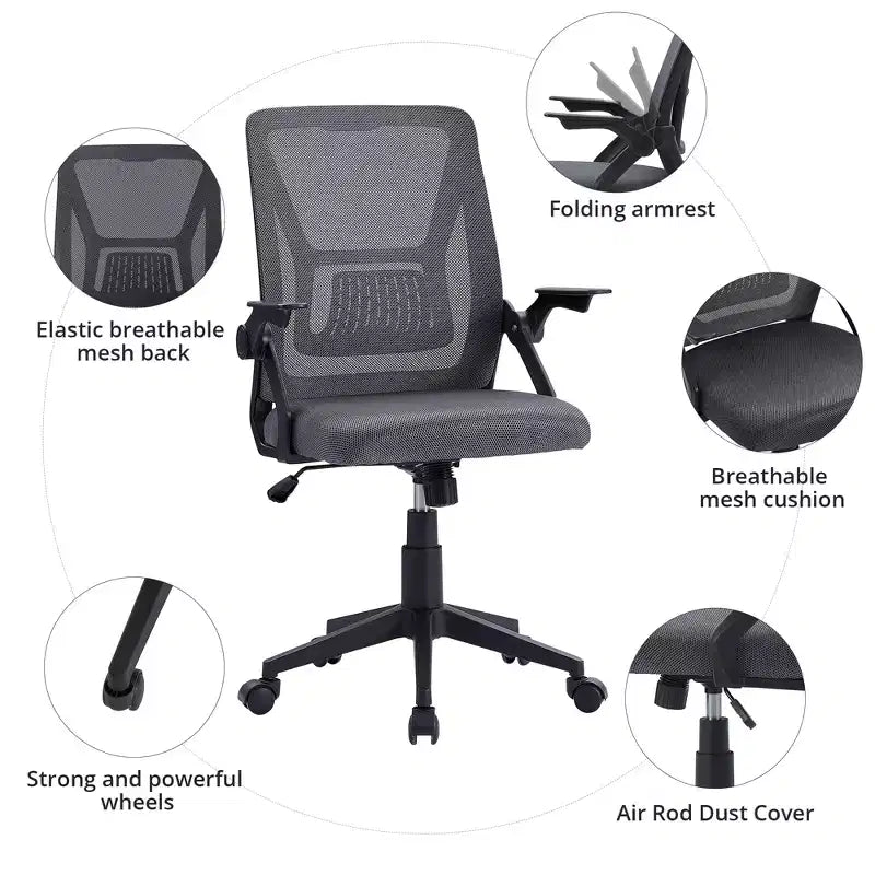 Sedia da ufficio girevole a schienale medio beige/nero/grigio/rosa con braccioli regolabili e supporto lombare in rete, sedile singolo