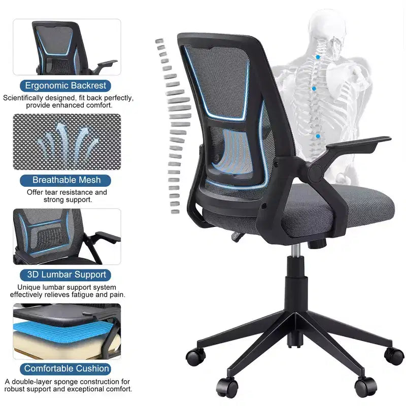 Sedia da ufficio girevole a schienale medio beige/nero/grigio/rosa con braccioli regolabili e supporto lombare in rete, sedile singolo