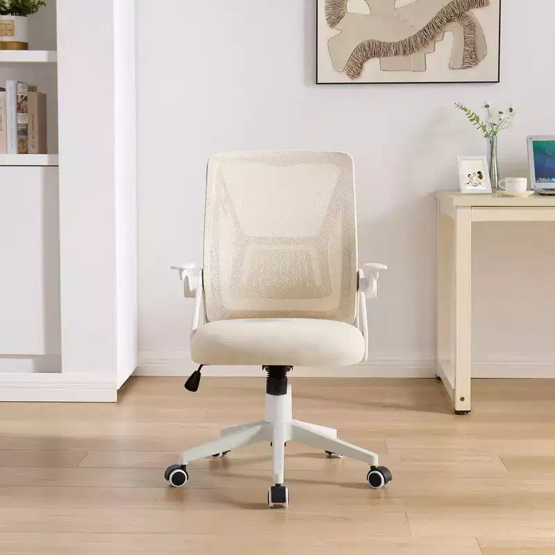 Sedia da ufficio girevole a schienale medio beige/nero/grigio/rosa con braccioli regolabili e supporto lombare in rete, sedile singolo