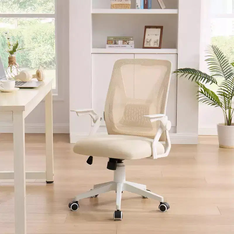 Sedia da ufficio girevole a schienale medio beige/nero/grigio/rosa con braccioli regolabili e supporto lombare in rete, sedile singolo