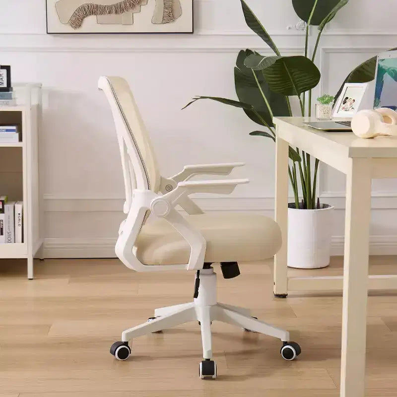 Sedia da ufficio girevole a schienale medio beige/nero/grigio/rosa con braccioli regolabili e supporto lombare in rete, sedile singolo