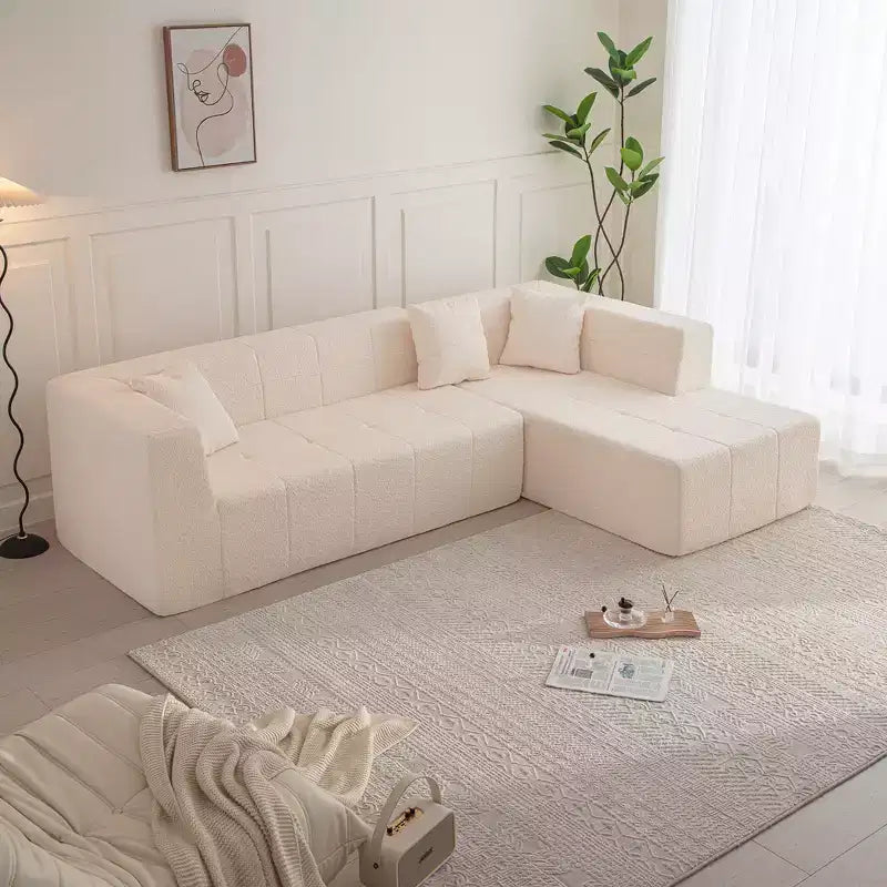 Divano a sezione a L modulare da terra 105.5W, divano comodo trapuntato con seduta profonda e chaise longue per soggiorno - ModernLuxe