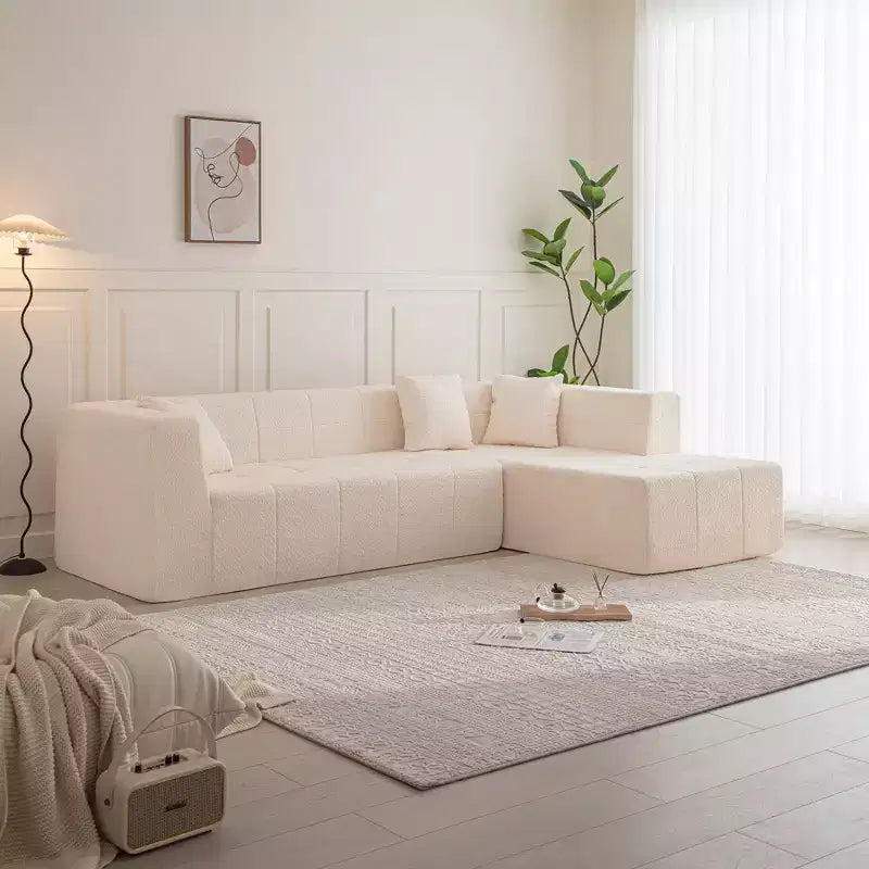 Divano a sezione a L modulare da terra 105.5W, divano comodo trapuntato con seduta profonda e chaise longue per soggiorno - ModernLuxe