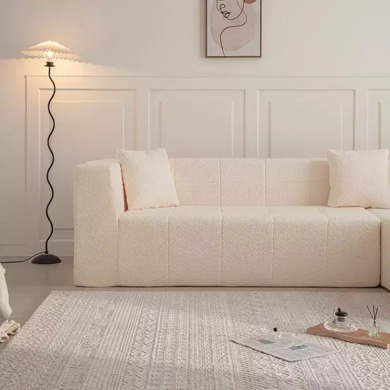 Divano a sezione a L modulare da terra 105.5W, divano comodo trapuntato con seduta profonda e chaise longue per soggiorno - ModernLuxe