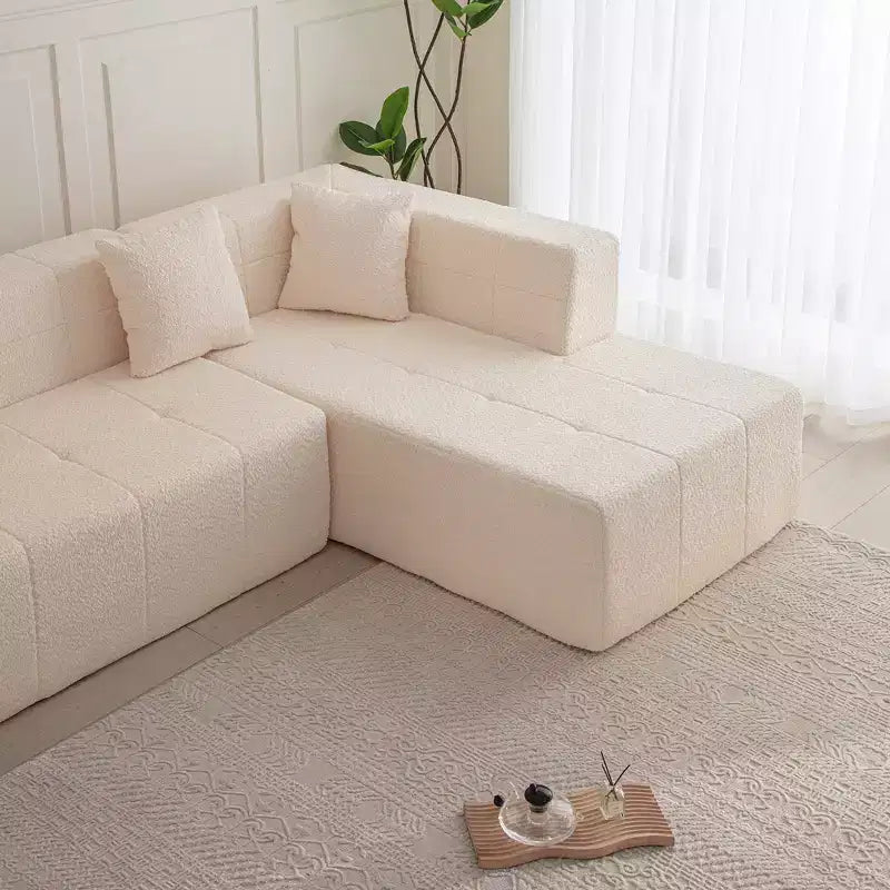 Divano a sezione a L modulare da terra 105.5W, divano comodo trapuntato con seduta profonda e chaise longue per soggiorno - ModernLuxe