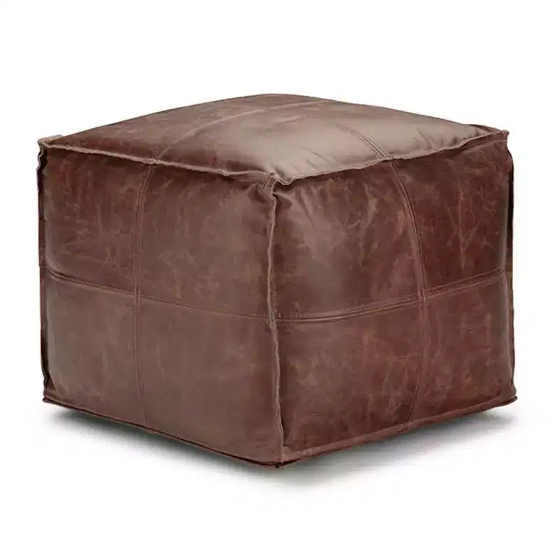 Pouf quadrato in pelle, effetto invecchiato / marrone, 1 posto a sedere