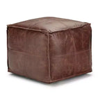 Pouf quadrato in pelle, effetto invecchiato / marrone, 1 posto a sedere