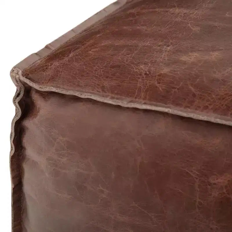 Pouf quadrato in pelle, effetto invecchiato / marrone, 1 posto a sedere