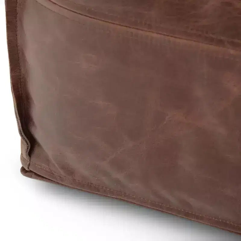 Pouf quadrato in pelle, effetto invecchiato / marrone, 1 posto a sedere