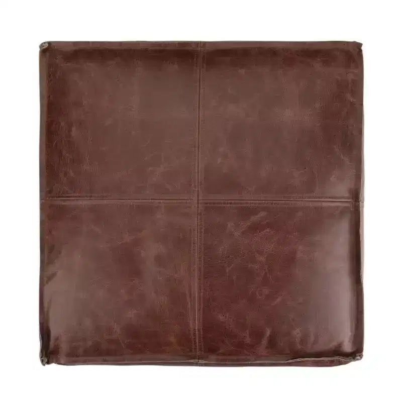 Pouf quadrato in pelle, effetto invecchiato / marrone, 1 posto a sedere