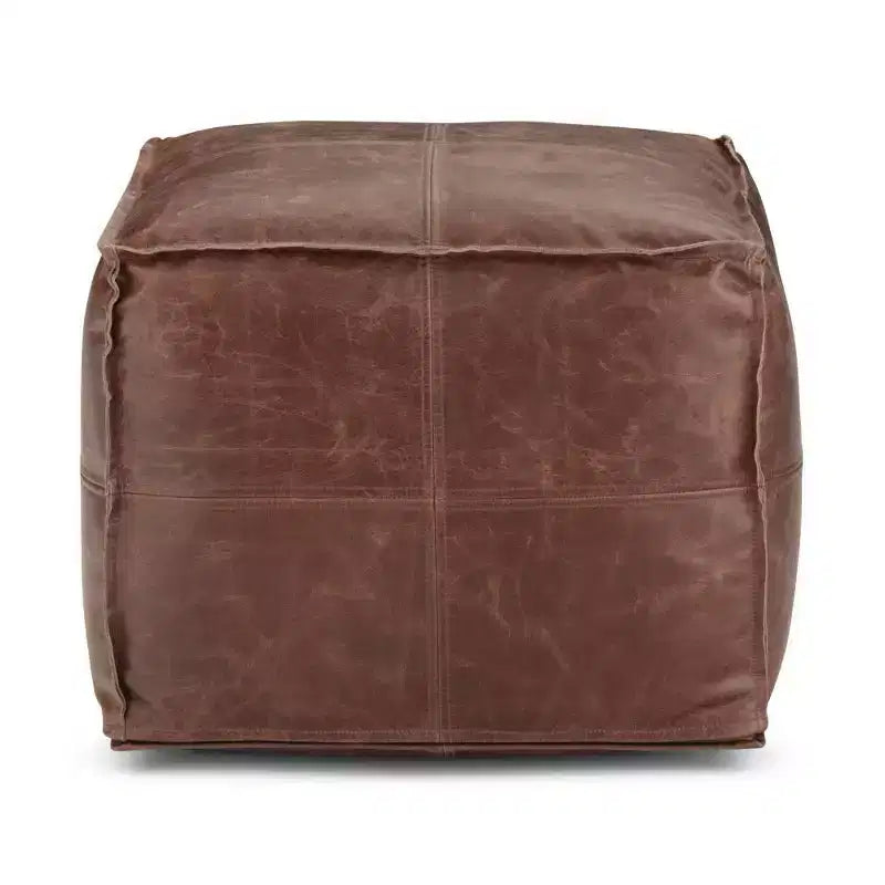 Pouf quadrato in pelle, effetto invecchiato / marrone, 1 posto a sedere