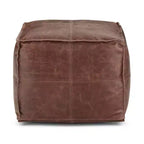 Pouf quadrato in pelle, effetto invecchiato / marrone, 1 posto a sedere