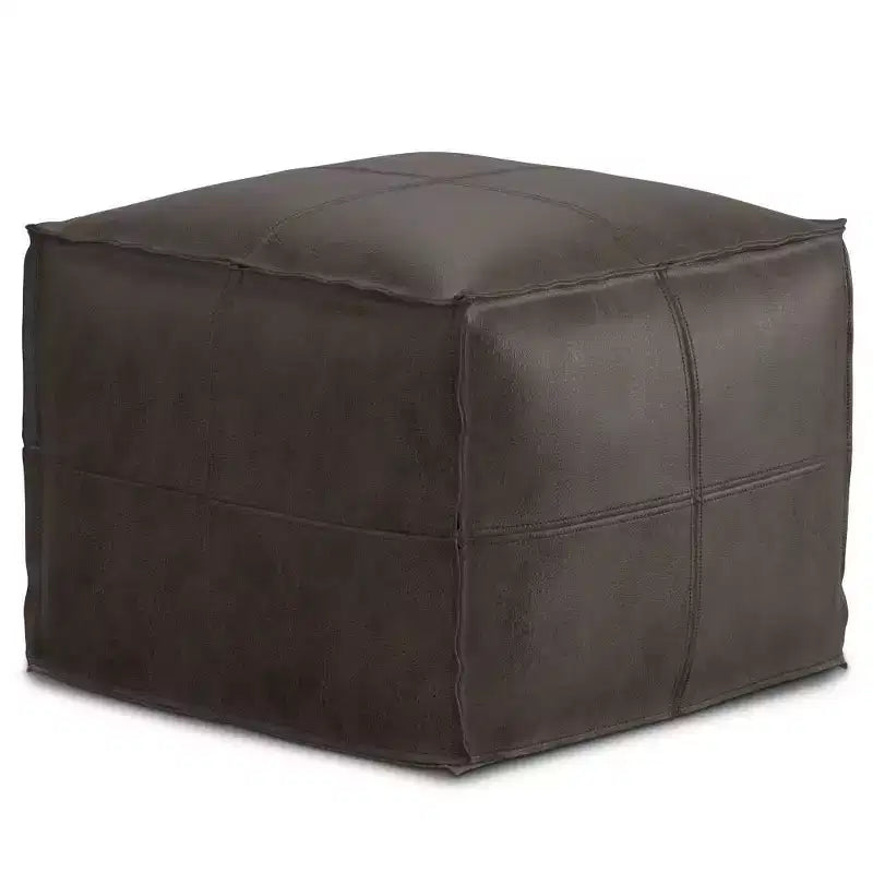 Pouf quadrato in pelle, effetto invecchiato / marrone, 1 posto a sedere
