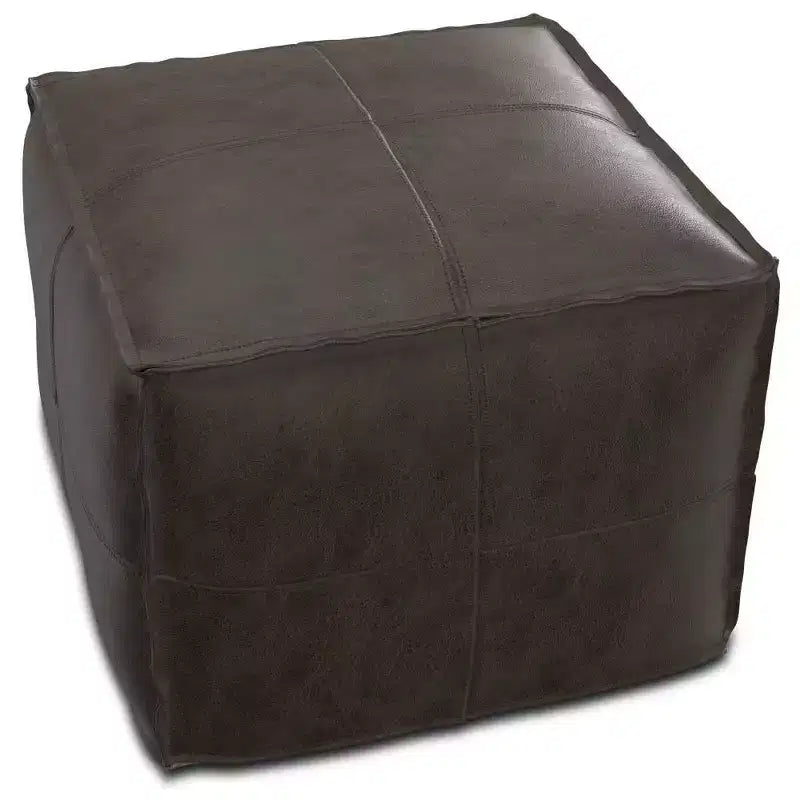 Pouf quadrato in pelle, effetto invecchiato / marrone, 1 posto a sedere