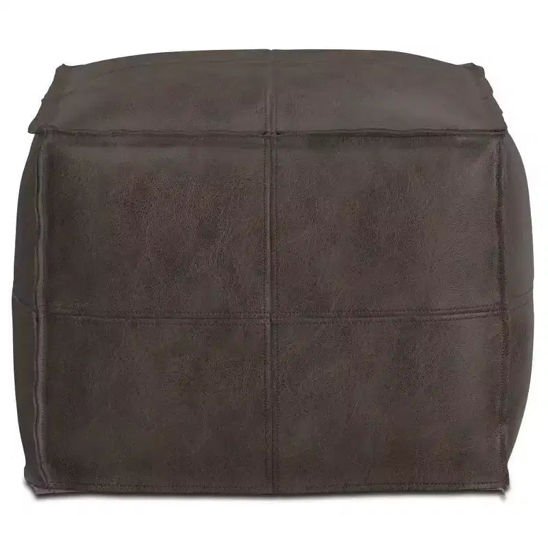 Pouf quadrato in pelle, effetto invecchiato / marrone, 1 posto a sedere